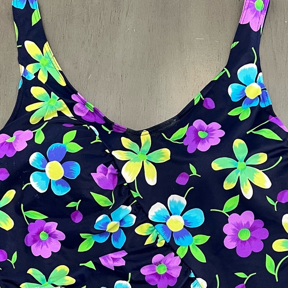 NEW Baltex Maillot Body I.D. Vintage Blue Green Floral One Piece Swimsuit 18 - Picture 2 of 6